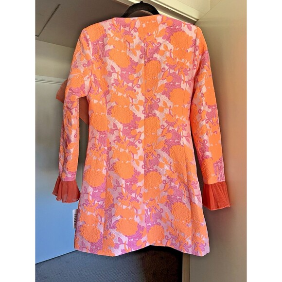 NWT ASOS LUXE Floral Jacquard Plunge Blazer Dress Chiffon Sash Cuffs Sz 8 - Picture 8 of 16